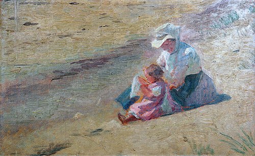 Bedstemor og Birthe på Skagen Strand, 1907, Laurits Tuxen