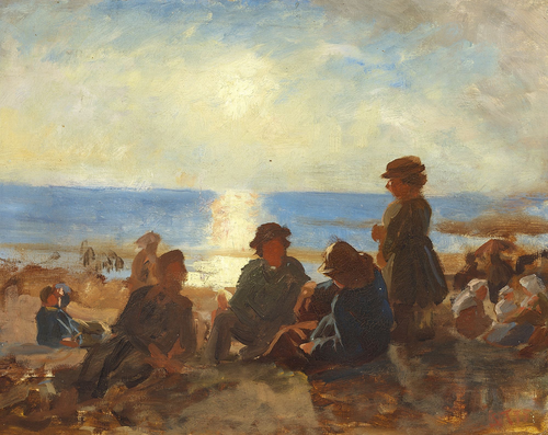 Fishermen at the beach. Bretagne, France., 1875, Laurits Tuxen