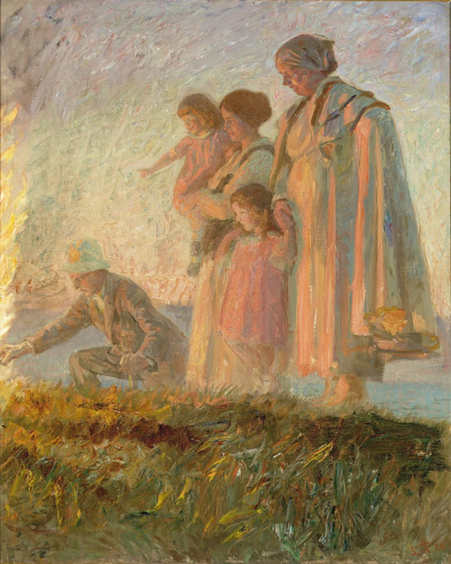Midsummer bonfire at Skagen beach, 1920, Laurits Tuxen