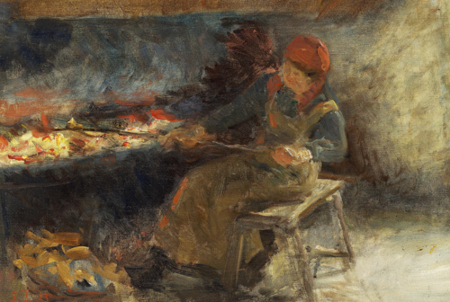 A woman at the fireplace., 1923, Laurits Tuxen