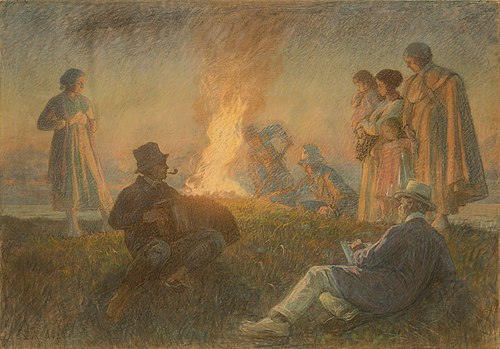 Midsummer bonfire, 1920, Laurits Tuxen