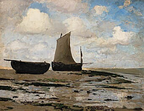 Boats on the beach at ebb tide, Cayeux., 1880, Laurits Tuxen