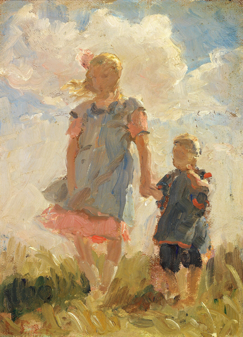 Children in the dunes of Skagen., 1924, Laurits Tuxen