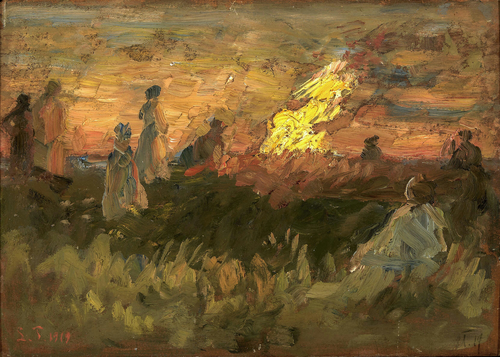 Midsummer bonfire at Skagen beach. Study., 1919, Laurits Tuxen