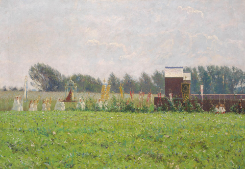 The blessing of the harvest - The day of St. John outside a Belgian village. Study., 1890, Laurits Tuxen