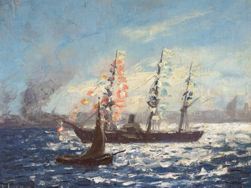 A Russian yacht on the roads of Copenhagen., 1899, Laurits Tuxen