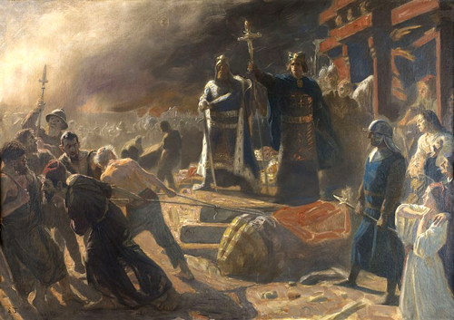 The Taking of Arkona in 1169, King Valdemar and Bishop Absalon, 1894, Laurits Tuxen
