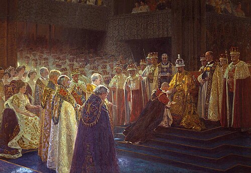 The Coronation of King George V; Edward, Prince of Wales doing Homage, 1910, Laurits Tuxen