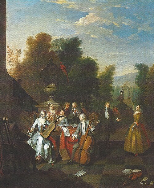 Musical party on a terrace, , Joseph van Aken