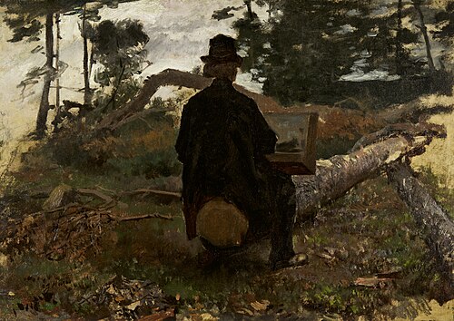 Portrait of the painter Frederik Hendrik Kaemmerer at work, outside, 1861, Jacob Maris