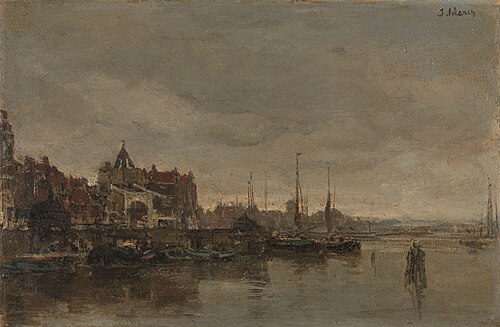 De Schreierstoren met de brug over de Gelderse Kade te Amsterdam, 1872, Jacob Maris