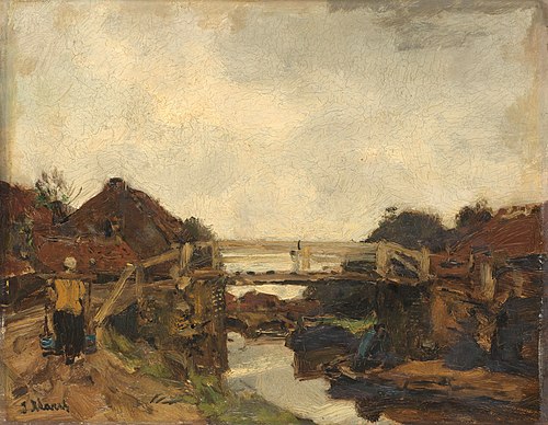 Wooden Bridge across a Canal at Rijswijk, 1878, Jacob Maris
