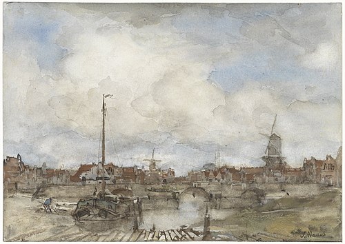 Gezicht op een stad, 1850, Jacob Maris