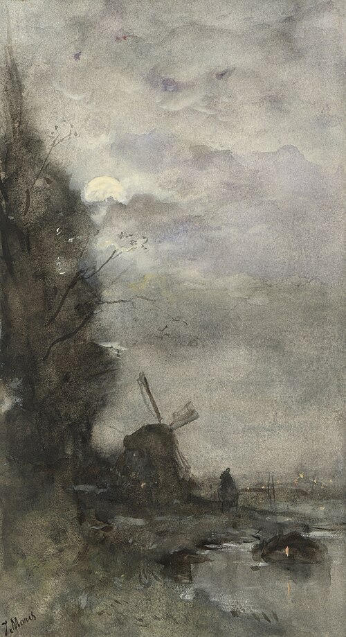Paysage avec moulin au clair de lune, 1850, Jacob Maris