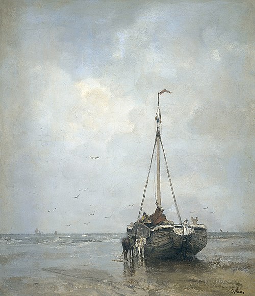 Bluff-bowed Fishing Boat on the Beach at Scheveningen, 1885, Jacob Maris