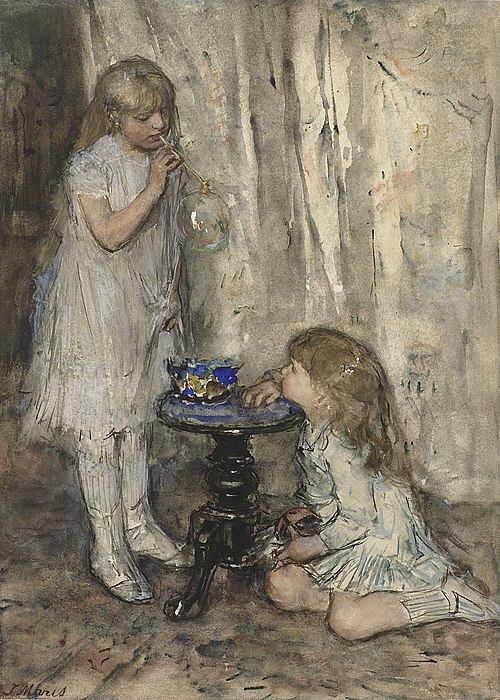 Two Girls Blowing Bubbles, 1880, Jacob Maris