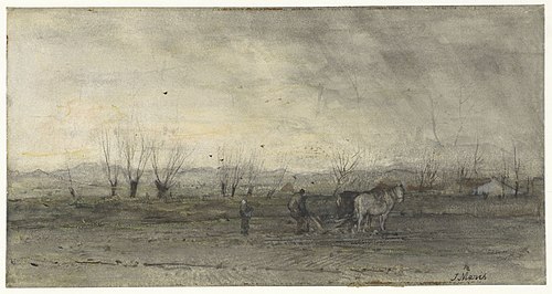Landschap met ploegende boer, 1850, Jacob Maris