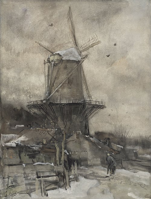 Een molen in de winter, 1850, Jacob Maris