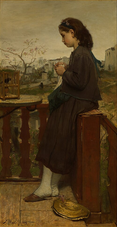 Girl knitting on a balcony, Montmartre, 1869, Jacob Maris