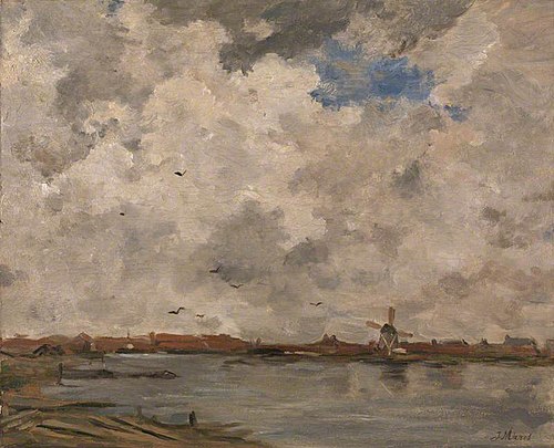 A Windmill and Houses beside Water: Stormy Sky, 1885, Jacob Maris