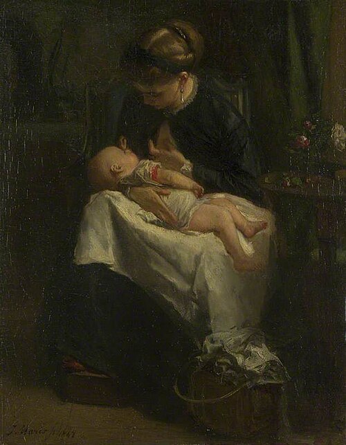 A Young Woman nursing a Baby, 1868, Jacob Maris