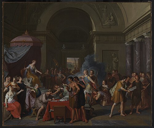 Aeneas meets queen Dido, 1712, Gerard Hoet