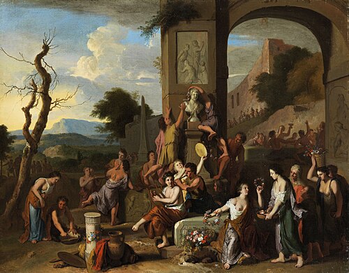 A sacrifice in Roman ruins, 1700, Gerard Hoet