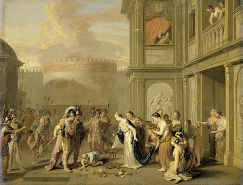 Queen Cleophis Offers Alexander the Great Wine after Conquering Massaga, 1701, Gerard Hoet