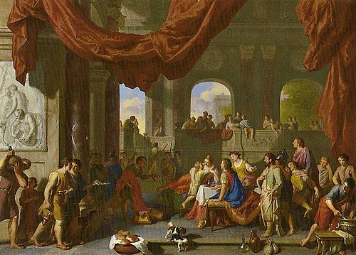 Aeneas und Ascanius beim Festmahl der Dido, 1730, Gerard Hoet