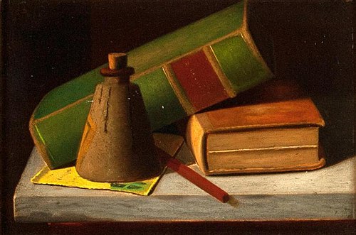 Books and Ink Bottle, 1889, John Frederick Peto