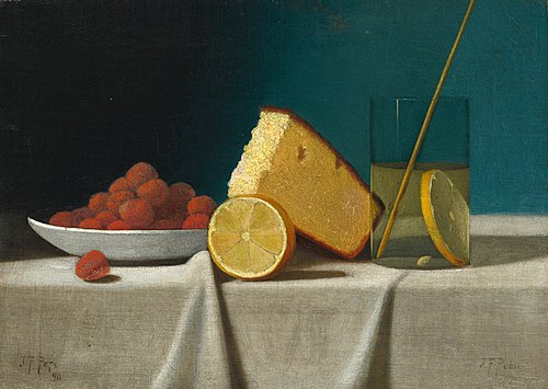 Still Life with Cake, Lemon, Strawberries, and Glass, 1890, John Frederick Peto