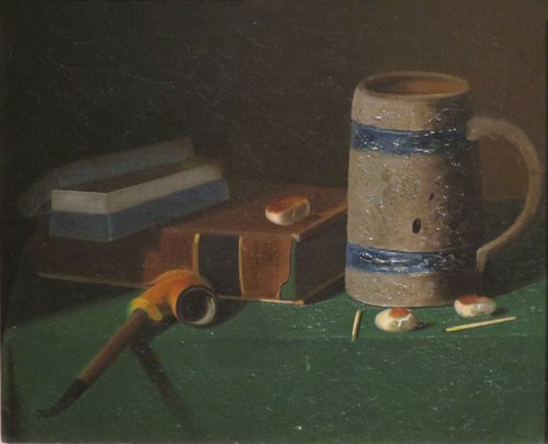 Mug, Book, Smoking Materials and Crackers, 1880, John Frederick Peto