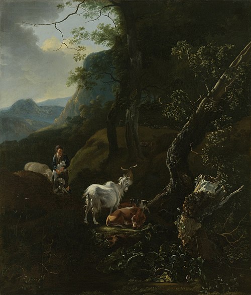 A sheperdess with her flock in a mountainous landscape, 1650, Adam Pynacker
