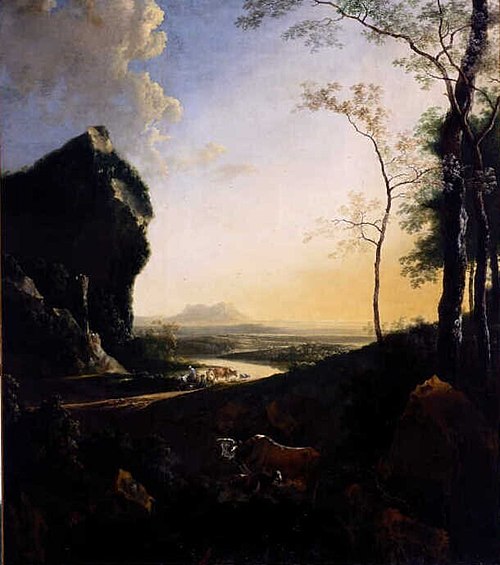 Mountainous evening landscape, 1665, Adam Pynacker