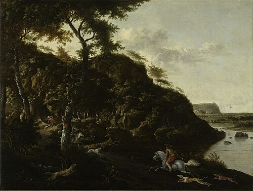 Italiaans landschap met jagers, , Adam Pynacker