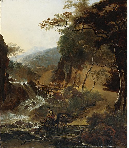 Figures and Cattle crossing a Bridge, 1660, Adam Pynacker