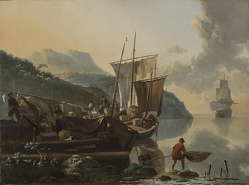 River Barges by an Italian Shore, 1670, Adam Pynacker