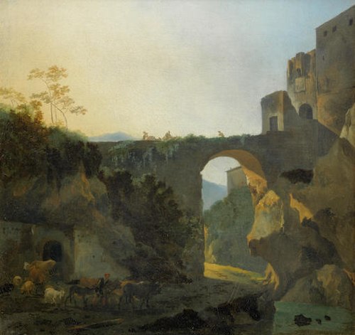 Travellers on a bridge, 1670, Adam Pynacker