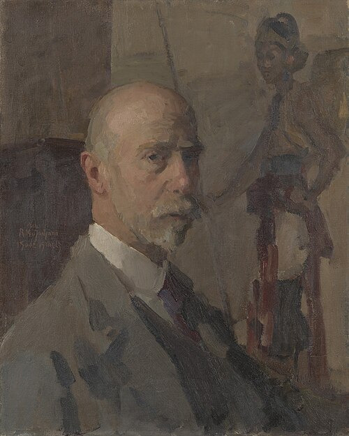 Zelfportret met een portret van Raden Mas Jodjana op de achtergrond, 1919, Isaac Israëls