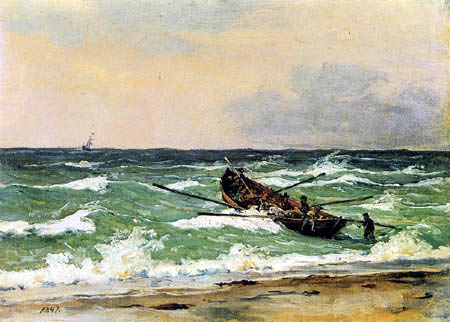 Fishermen from Skagen in the life boat, 1847, Martinus Rørbye