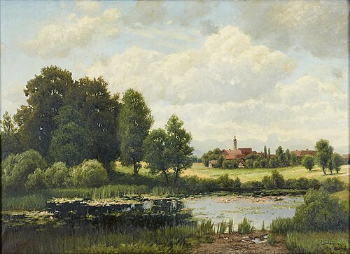 Pastoral landscape with village, , Josef Schoyerer