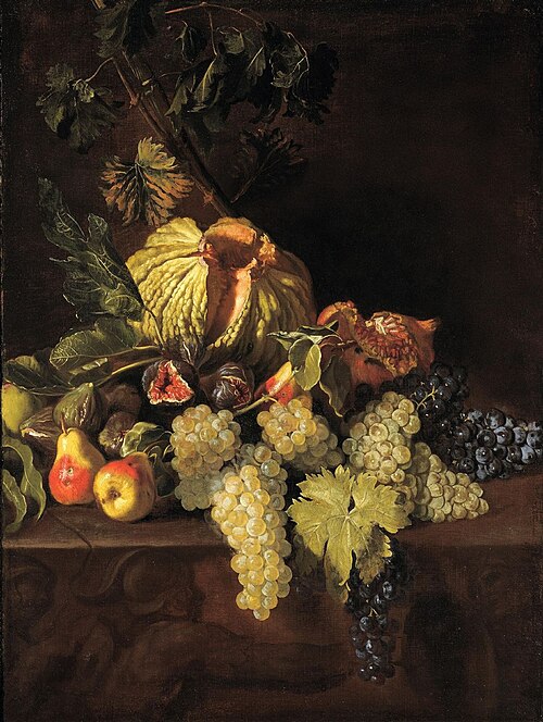 Still life with pumpkin, pears and pomegranate, 1650, Michelangelo Cerquozzi