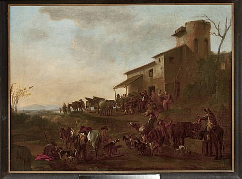 Scene in front of a tavern, 1638, Jan Miel