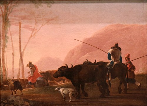 Bergers et troupeau dans un paysage montagneux, , Jan Miel