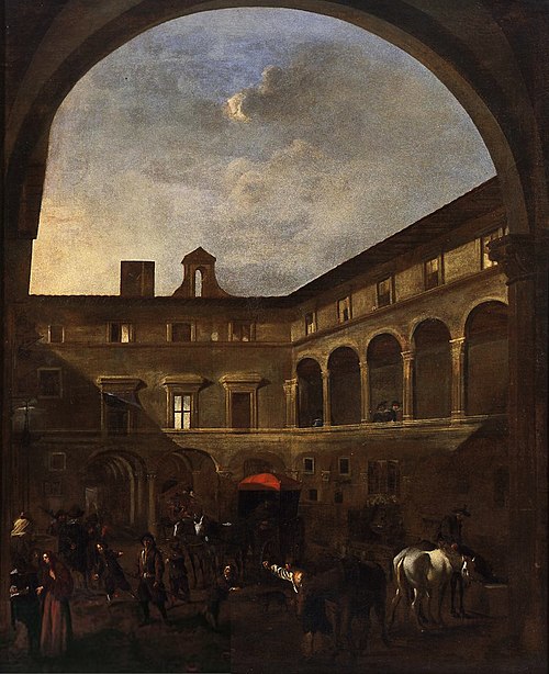 The Courtyard of Palazzo Nardini in Rome, 1650, Jan Miel