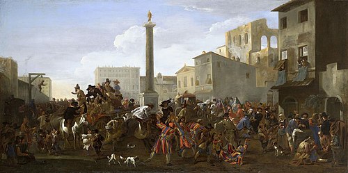 Carnival in the Piazza Colonna, Rome, 1645, Jan Miel