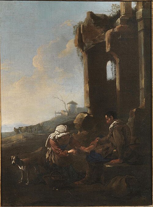 Figures in the vicinity of architectural ruins, 1650, Jan Miel