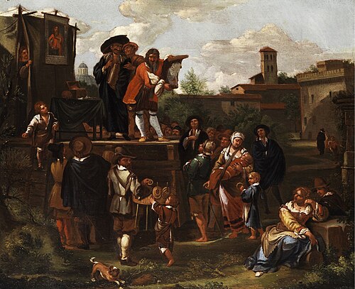 Traveling theatre, 1700, Jan Miel