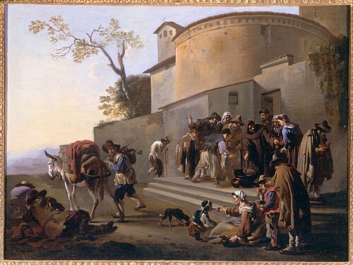 Food distribution at a monastery gate, 1638, Jan Miel