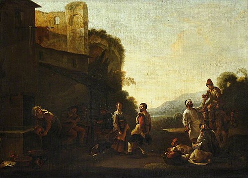 An Italianate Landscape with Peasants Dancing, 1650, Jan Miel